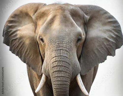 Obraz Retrato de un enorme elefante africano mirando de frente sobre fondo blanco