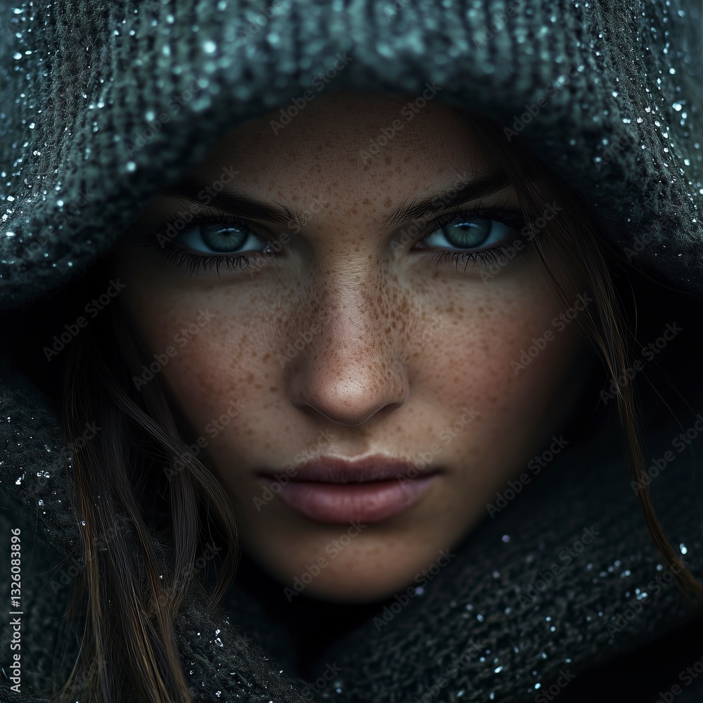 A winter secret hidden in the hood - an intriguing glimpse of a woman in the hood A winter secret hidden in the hood - an intriguing glimpse of a woman in the hood