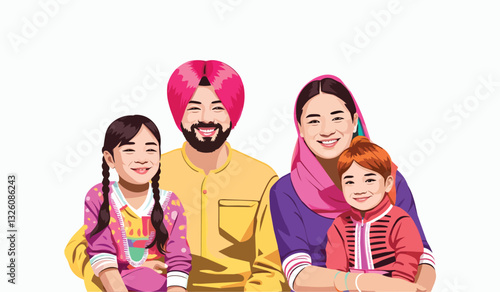 Indian Punjabi Family Vector Cartoon Illustration