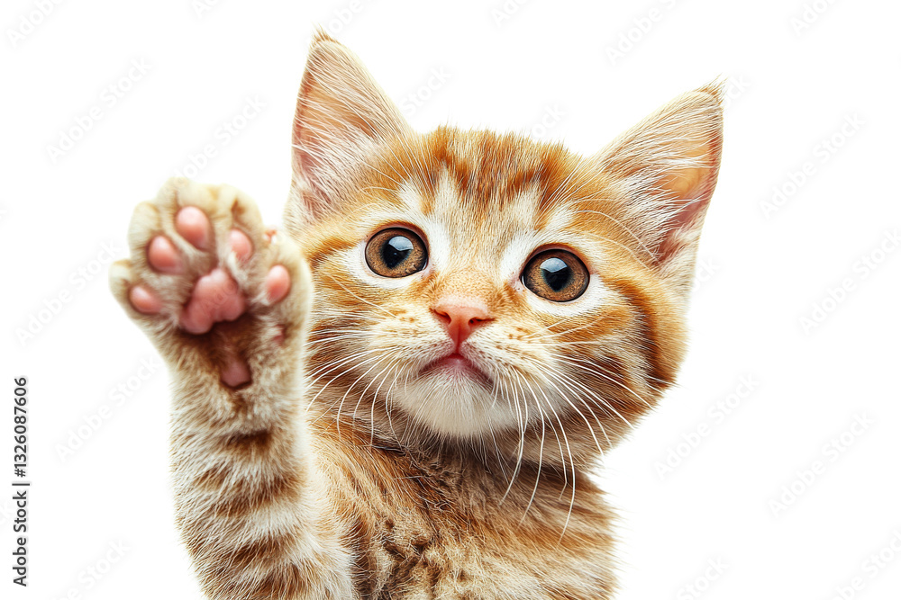 Fototapeta premium Cute ginger kitten waving its paw with curiosity