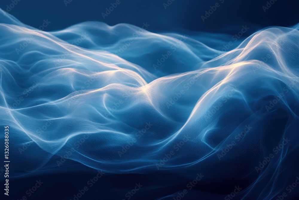 Fototapeta premium Abstract Blue Waves, Close-Up Detail. Concept Tranquility, Data, Technology. Keywords Gradient, Pattern, Texture, Futuristic, Modern, Flow, Calm.