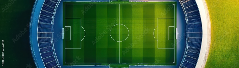 Aerial View of a Massive Stadium with Green Field and Spectator Stands from Above Aerial View of a Massive Stadium with Green Field and Spectator Stands from Above
