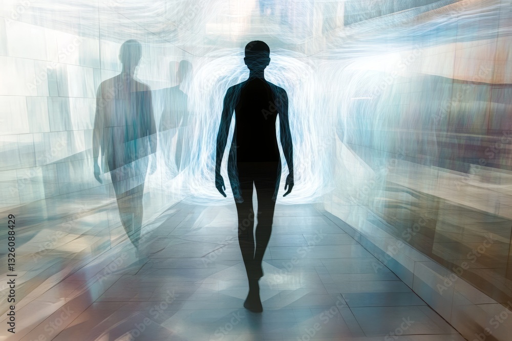Abstract Figure Walking in a Light Tunnel with Motion Blur Effect Abstract Figure Walking in a Light Tunnel with Motion Blur Effect