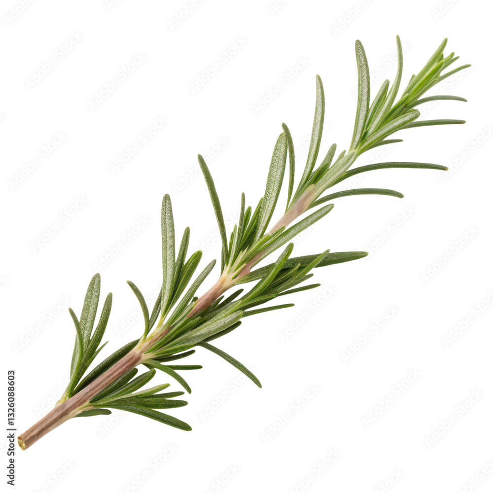 A fresh sprig of rosemary with slender, aromatic leaves, commonly used in cooking for its distinctive flavor and fragrance. A fresh sprig of rosemary with slender, aromatic leaves, commonly used in cooking for its distinctive flavor and fragrance.