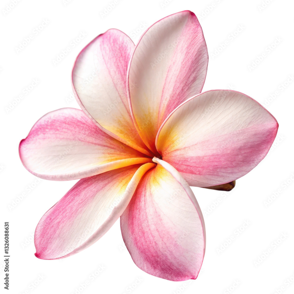 A beautiful pink and white flower with a central yellow hue, featuring five petals that gracefully curve outward. A beautiful pink and white flower with a central yellow hue, featuring five petals that gracefully curve outward.
