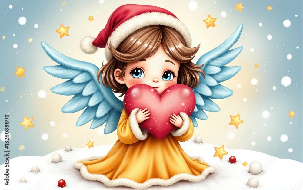 Fototapeta premium Digital Illustration of Angel with Heart and Santa Hat