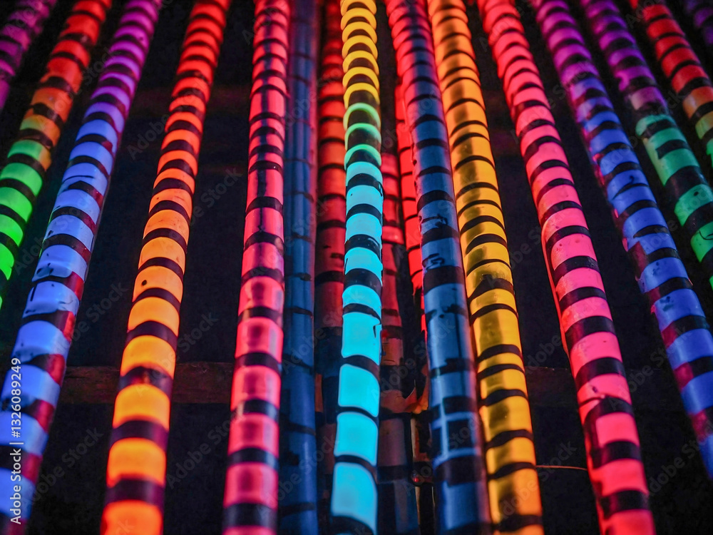 Fototapeta premium Colorful glow sticks arranged in a circle.