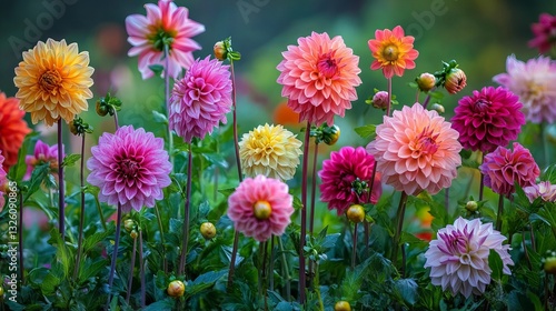 Colorful dahlia flower garden in full bloom, canby oregon landscape