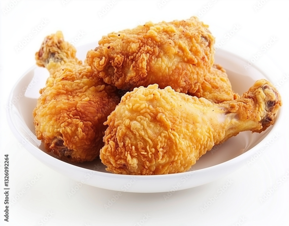 Crispy fried chicken, white background, isolated on the edges Crispy fried chicken, white background, isolated on the edges