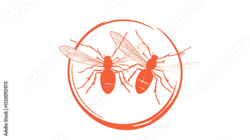 The image is a vector illustration of two insects, possibly ants or similar, depicted in a simple, minimalist style.  They are positioned within a circular frame. The insects are rendered in shades