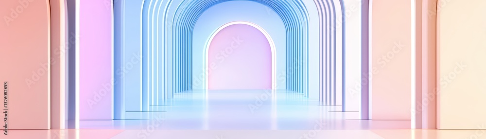 Fototapeta premium Futuristic Workspace Concept with Pastel Colors and 3D Arches for Creative Environment Exploration