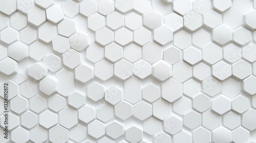 Abstract white honeycomb pattern background, modern 3D geometric hexagon tiles, design for technology, science, and architectural concepts.