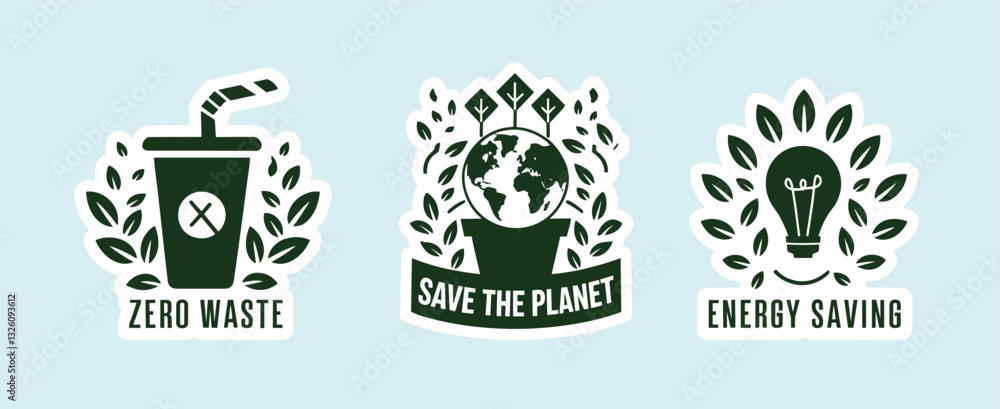 Fototapeta premium Eco-friendly and sustainability stickers for environmental conservation