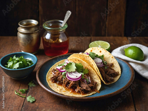A vibrant plate of crispy, golden-brown beef birria tacos dipped in a rich, red consommé.