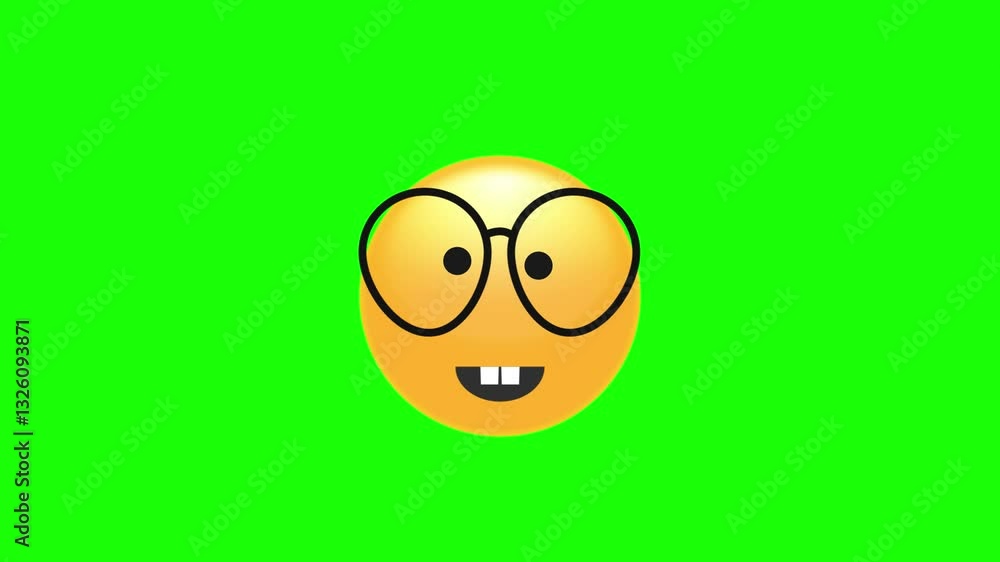 Nerd Face Animated Emoji. green screen, transparent background