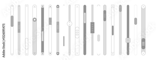 Vector set of scroll bars or vertical sliders. Web design elements for website or internet page. Scrollbars, menu graphic ui interface scrolls control, brightness controllers and volume slider icons