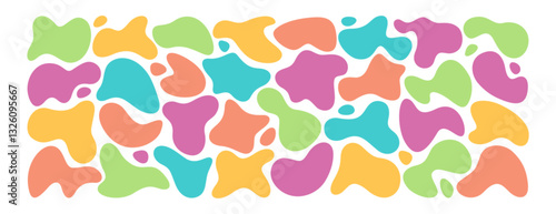 Set of liquid organic shapes, irregular form. Colorful simple freeform or asymmetric blobs. Random deformed abstract figures, wavy spots or fluid amorphous splodges. Modern uneven blots, amoeba drops