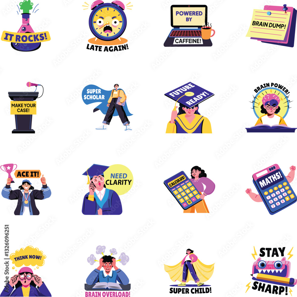 Fototapeta premium Collection of Flat Style School Fun Stickers