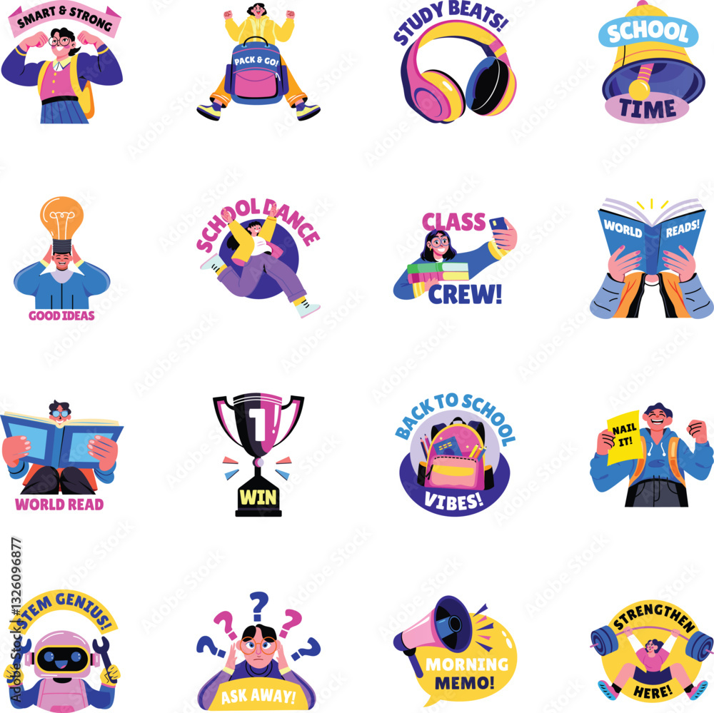 Fototapeta premium Set of Flat Style School Education Stickers