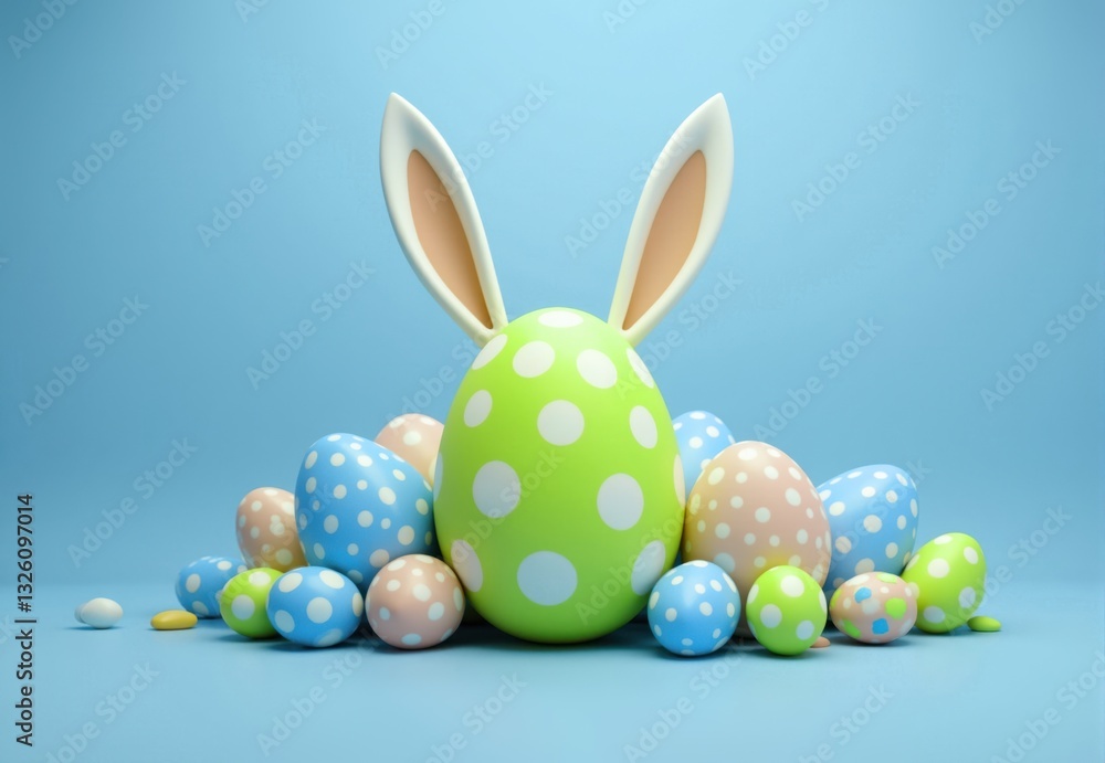 Lime Green Easter Egg with Bunny Ears and Assorted Polka Dot Eggs Lime Green Easter Egg with Bunny Ears and Assorted Polka Dot Eggs