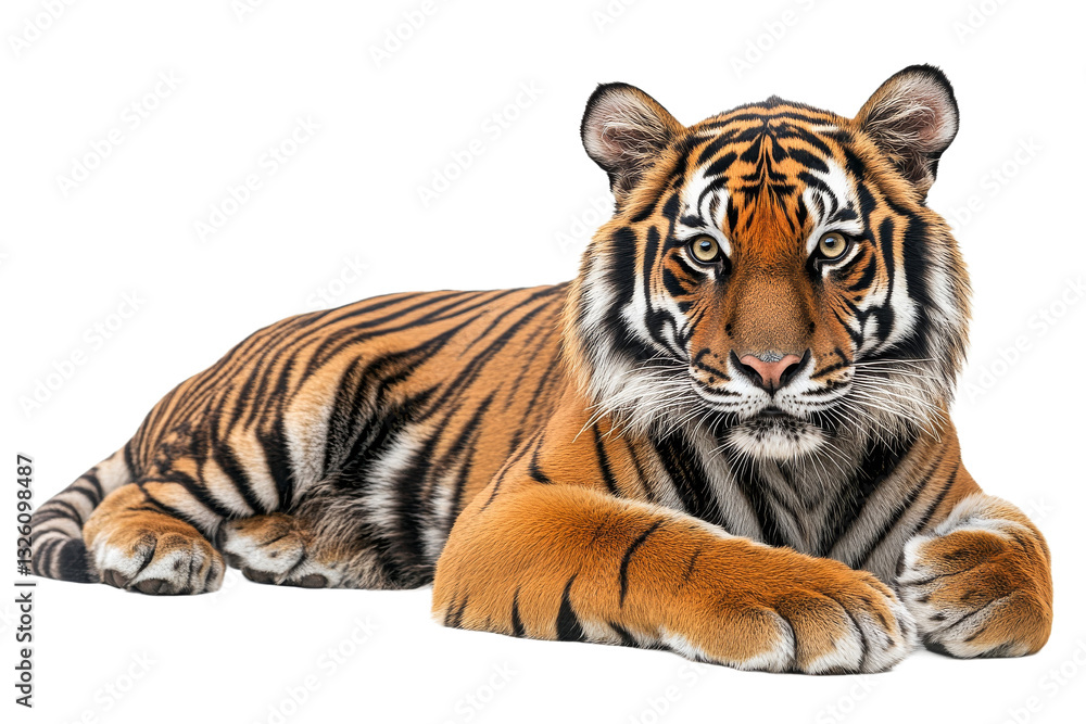 Fototapeta premium Striped tiger resting on a transparent background