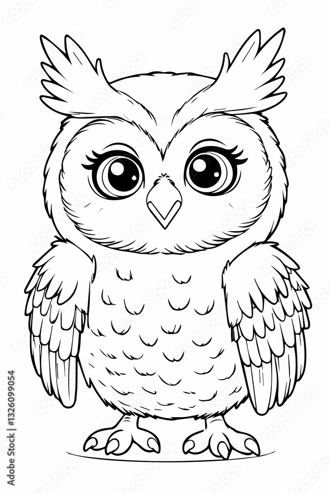 A cute owl stands on its little paws, looking curious and happy. Clean contour lines without a background make the image ideal for coloring. A cute owl stands on its little paws, looking curious and happy. Clean contour lines without a background make the image ideal for coloring.