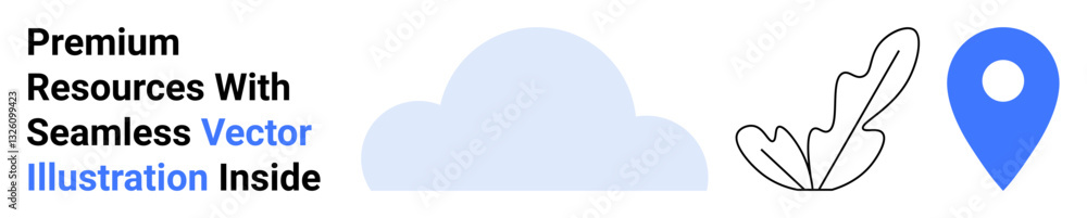 Cloud in soft tone, black feather outline, and blue location pin creating a clean aesthetic. Ideal for navigation, creativity, travel, education, minimalism, technology flat landing page banner Cloud in soft tone, black feather outline, and blue location pin creating a clean aesthetic. Ideal for navigation, creativity, travel, education, minimalism, technology flat landing page banner
