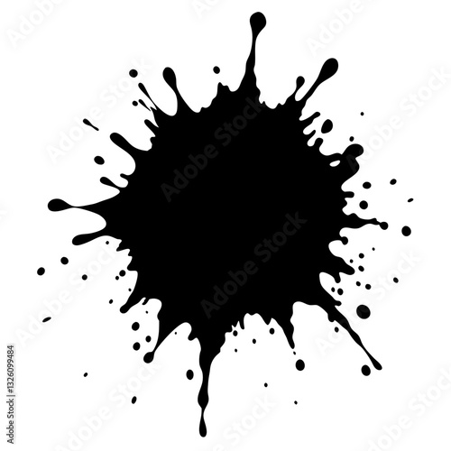 Abstract black ink splat on white background. Grunge vector illustration.