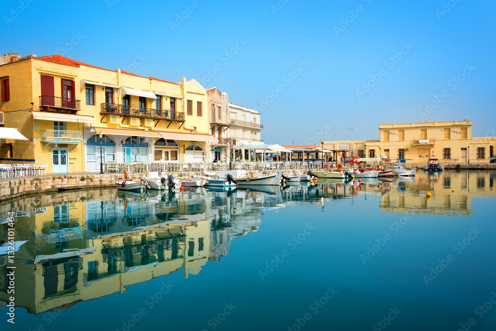 View of Rethymno venitian habor in Crete, Greece