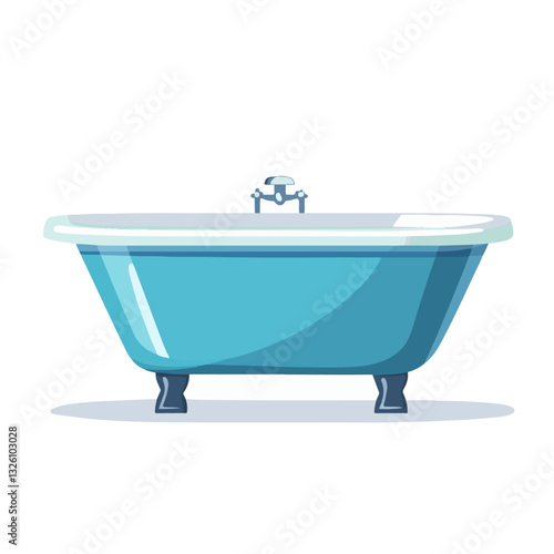 Very Simple flat 2D icon blue bathtub isolated on a white background, vector, flat design, animation design, simple flat 2D icon, minimalist design, clipart plant