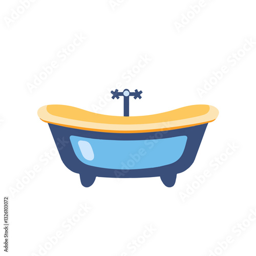 Very Simple flat 2D icon blue bathtub isolated on a white background, vector, flat design, animation design, simple flat 2D icon, minimalist design, clipart plant