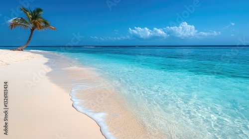 Wallpaper Mural Serene Tropical Beach Paradise with Palm Tree, Azure Waters, White Sand Torontodigital.ca