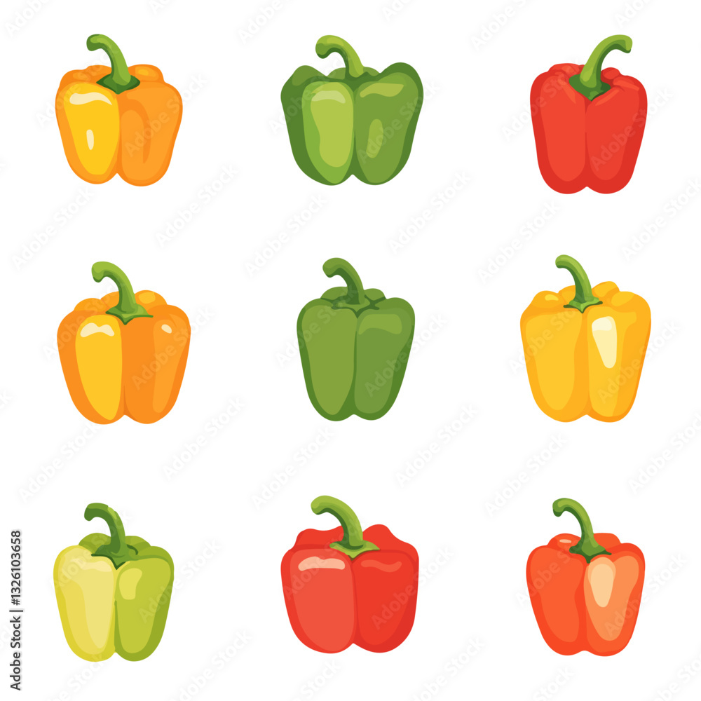 My Simple flat 2D icon bell pepper set collection isolated on a white background, vector, flat design, animation design, simple flat 2D icon, minimalist design, clipart My Simple flat 2D icon bell pepper set collection isolated on a white background, vector, flat design, animation design, simple flat 2D icon, minimalist design, clipart