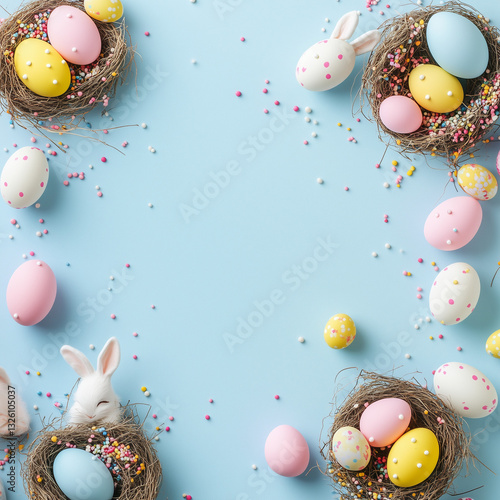 Wallpaper Mural Cute and bright pastel colored Easter eggs and bunny background Torontodigital.ca