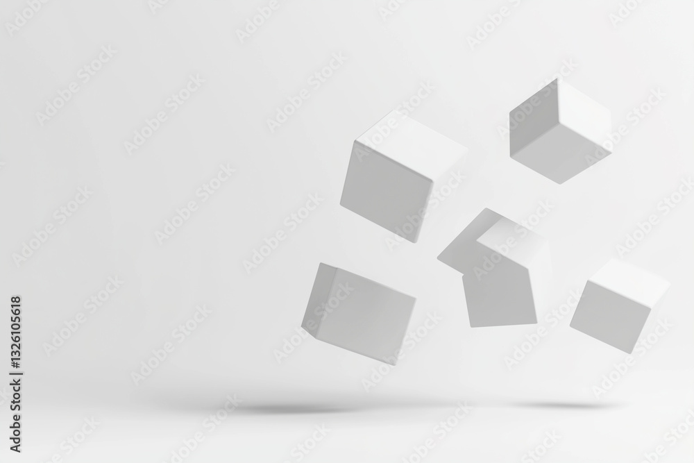 Minimalist 3D abstract cubes floating in space, soft shadows, isometric perspective, modern design, white background Minimalist 3D abstract cubes floating in space, soft shadows, isometric perspective, modern design, white background