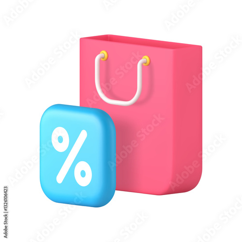 Shopping sale discount commercial retail special offer goods purchase 3d icon realistic vector illustration. Shop store market supermarket price off cost reduction Black Friday shopaholic bag