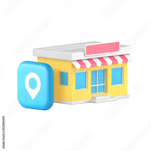 Shop store market supermarket map address location GPS navigation 3d icon realistic vector illustration. Shopping mall center search point global positioning system route cartography technology