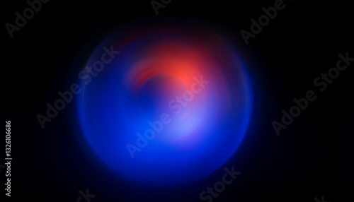 Blurred blue-red color round in the distance ultraviolet radiance soft texture wide angle on dark black abstract empty space background. Neon blur glow. Color light overlay.