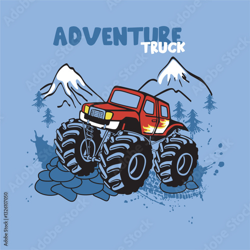 Adventure truck carton hand drawn illustration vector