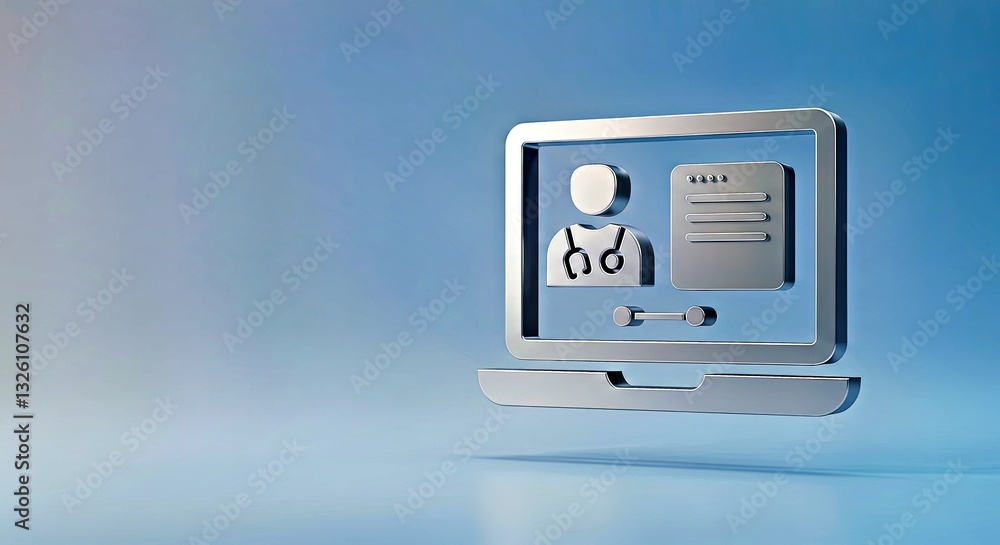 A Stylized Laptop Icon, Crafted From Polished Silver Metal, Displaying a Minimalist Video Call Interface A Stylized Laptop Icon, Crafted From Polished Silver Metal, Displaying a Minimalist Video Call Interface