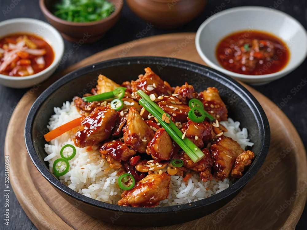 Fototapeta premium Korean Dak Galbi (Spicy Stir-Fried Chicken)