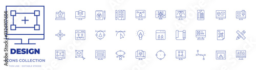 Design icons collection. Thin Line icons, editable stroke. shape, layout, pen, node, vector, d design, graphic design, design, design thinking, web design, d