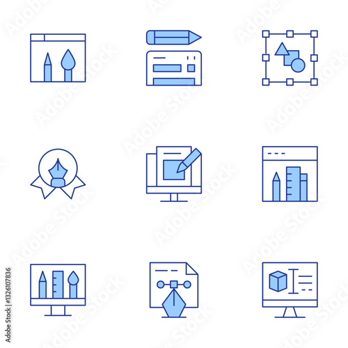 Design icons set. Line Duotone style, editable stroke. website design, web design, design, d design, visual