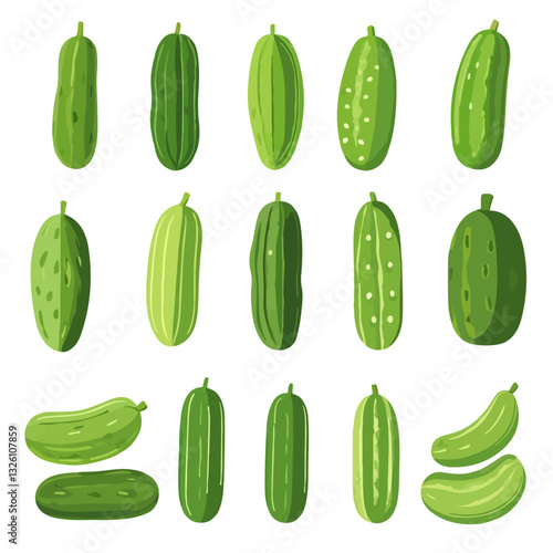 My Simple flat 2D icon cucumber set collection isolated on a white background, vector, flat design, animation design, simple flat 2D icon, minimalist design, clipart