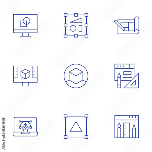 Design icons set. Thin Line style, editable stroke. object, d design, design, graphic design, blueprint, product design, web design