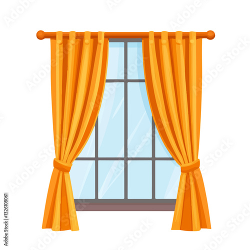 Very Simple flat 2D icon orange curtain in window collection isolated on a white background, vector, flat design, animation design, simple flat 2D icon, minimalist design, clipart