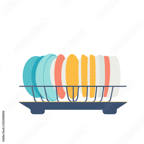 A Simple flat 2D icon dish rack collection isolated on a white background, vector, flat design, animation design, simple flat 2D icon, minimalist design, clipart