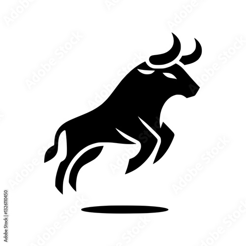 Leaping bull silhouette icon design symbolizing strength and power