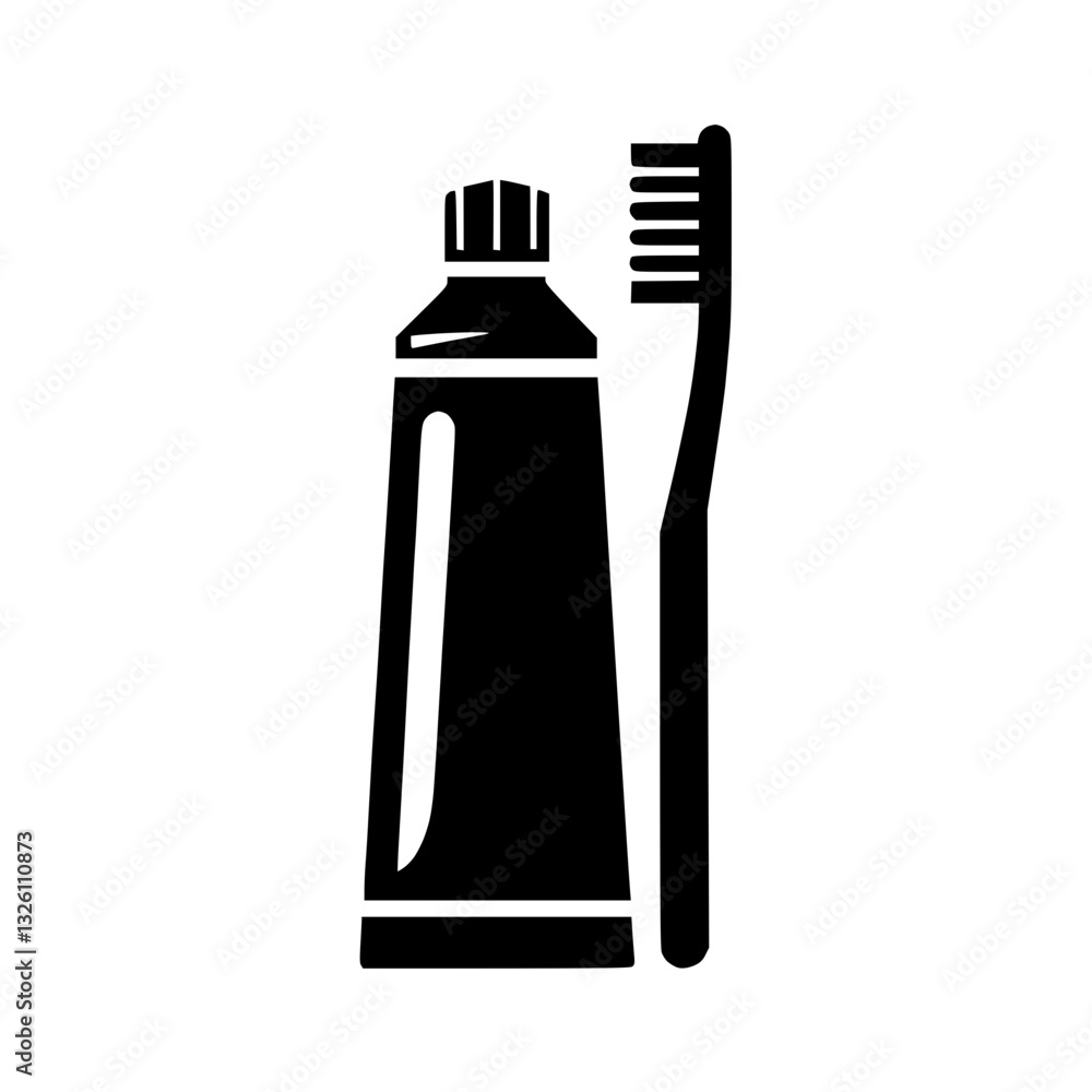 Toothbrush and toothpaste silhouette icon design for oral hygiene concept Toothbrush and toothpaste silhouette icon design for oral hygiene concept