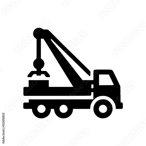 Crane truck silhouette icon design for construction and heavy lifting concept